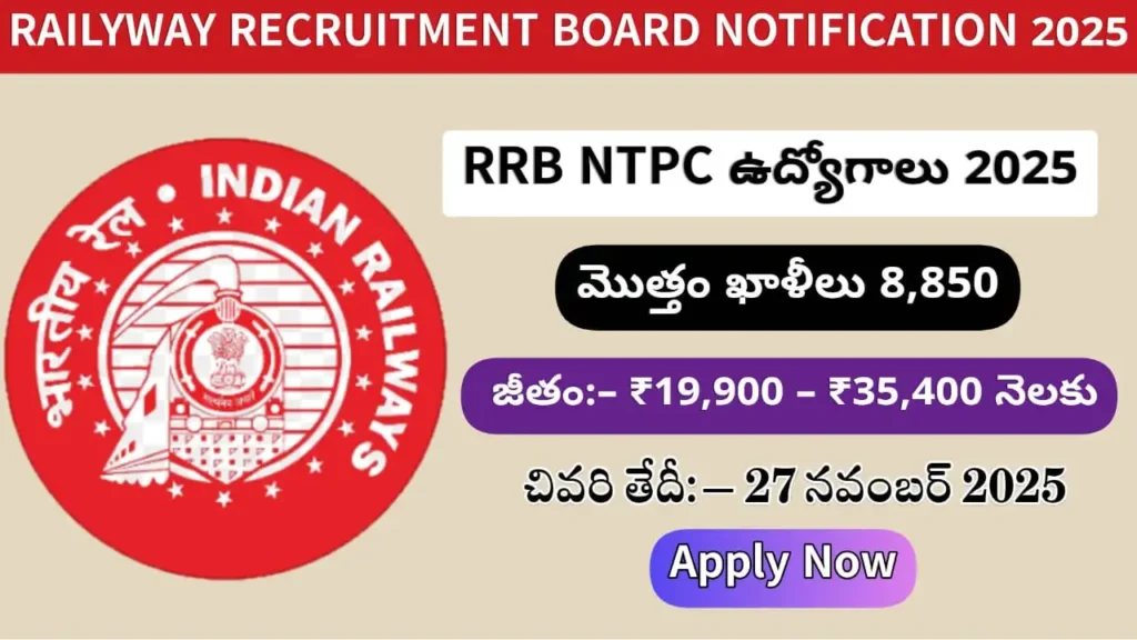 RRB NTPC Recruitment 2025 - Apply Online for 8850 Station Master & Clerk Posts