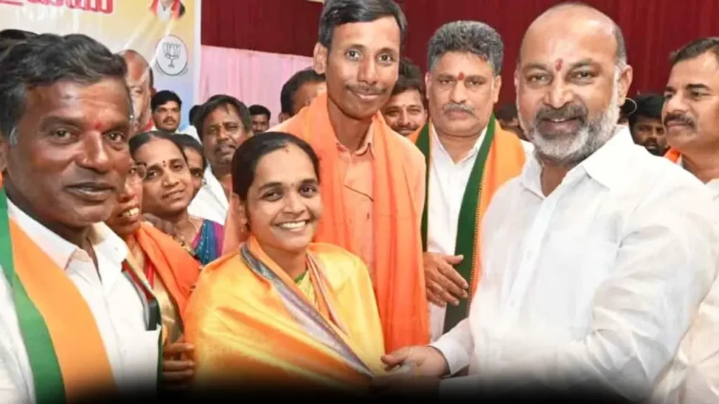 BJP leader Bandi Sanjay demands ₹1 crore for every gram panchayat in Telangana during a public event in 2025, criticizing Congress government's rural development policies