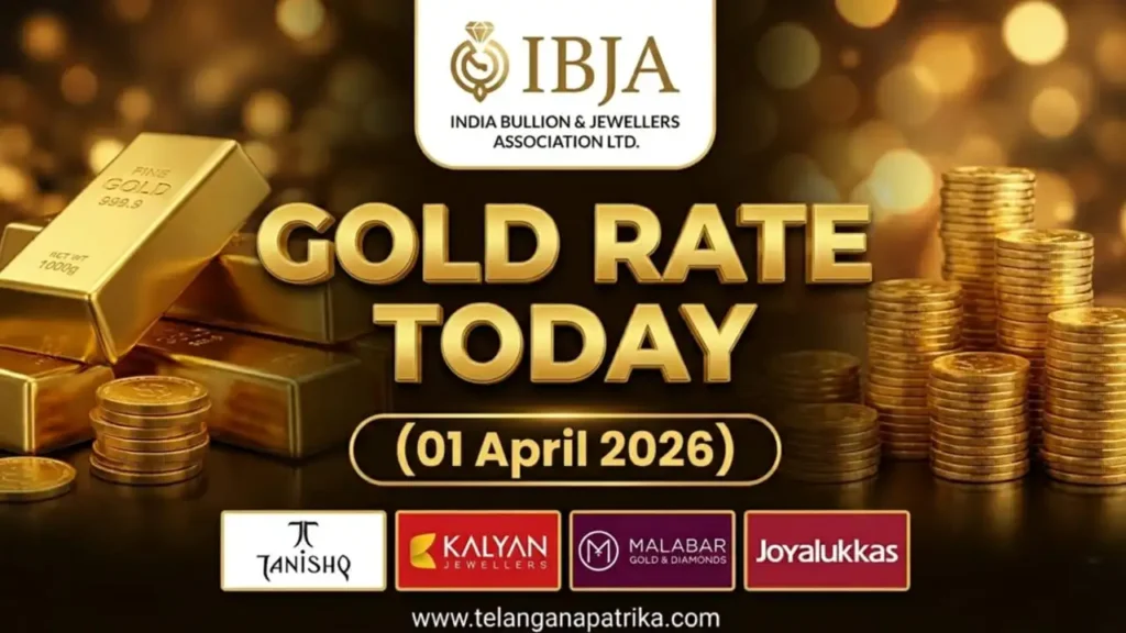 Gold Rate Today - Gold rate chart in Hyderabad jewelry store on 01 April 2026