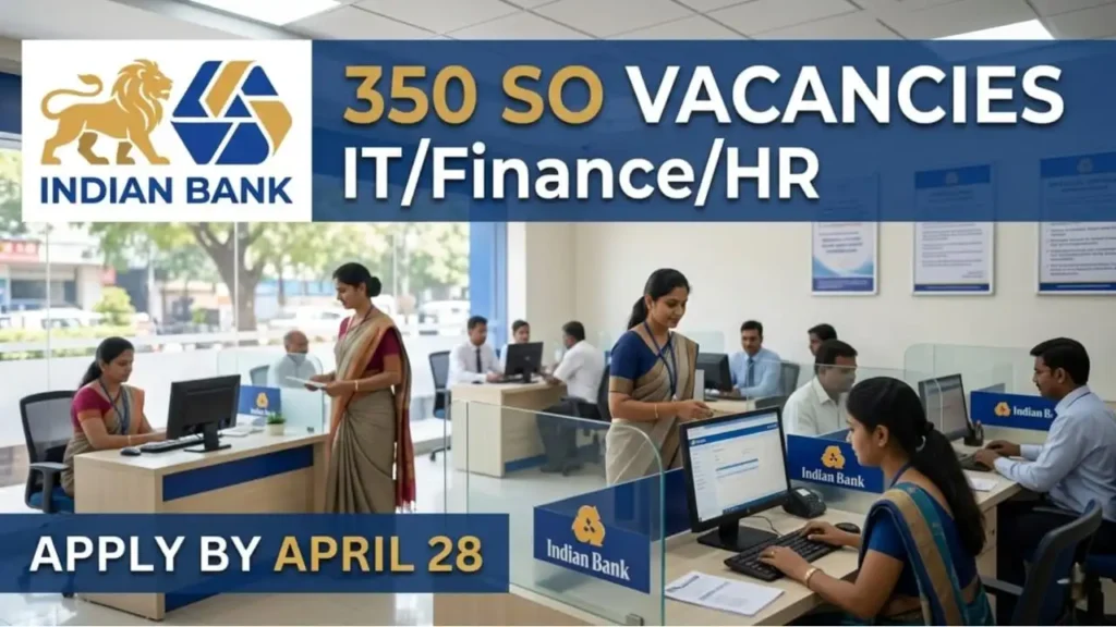 indian bank so recruitment 2026 – specialist officer jobs in indian bank for it finance hr marketing, 350 vacancies apply online april 2026