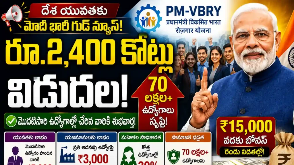 PM VBRY Scheme Benefits 70 lakh jobs 2400 crores DBT fund release.