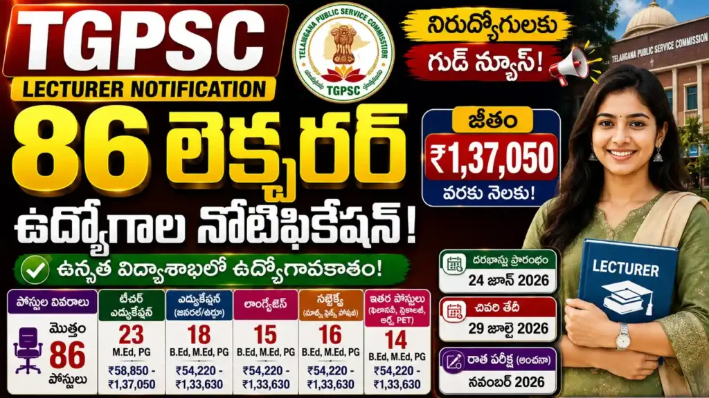 TGPSC Lecturer Notification jobs vacancy details 2026.