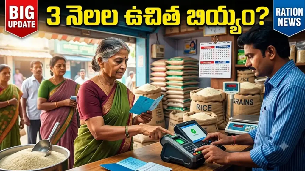 Ration card beneficiaries collecting free rice at a public distribution system shop in Telangana