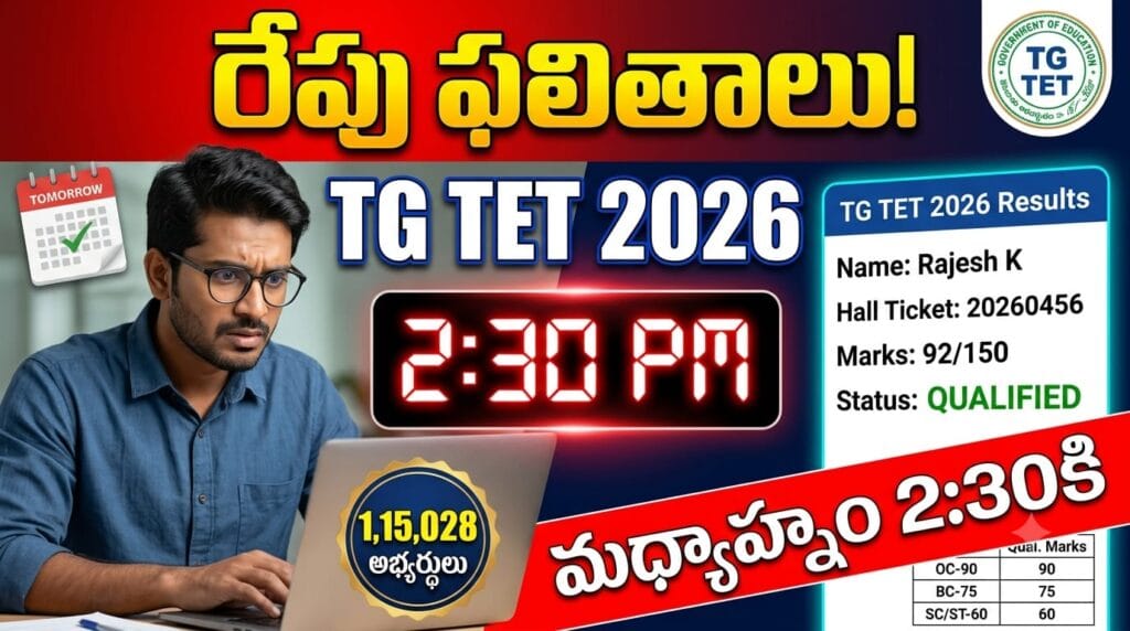 tg tet results 2026 date – telangana tet exam results release tomorrow 2:30 pm qualifying marks oc 90 bc 75 sc st 60