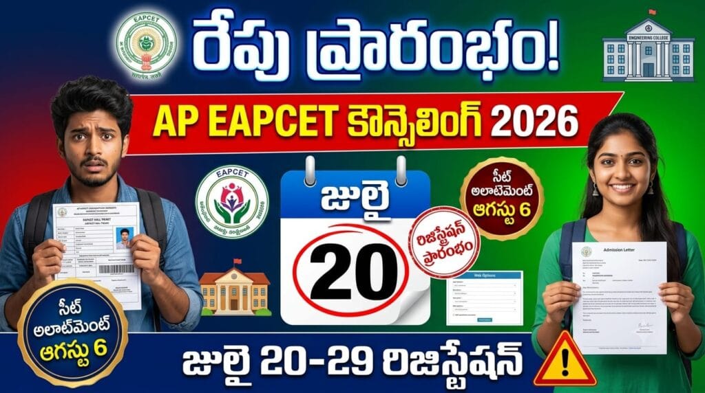 ap eapcet counselling 2026 – andhra pradesh eapcet phase 1 counselling starts july 20 registration web options seat allotment