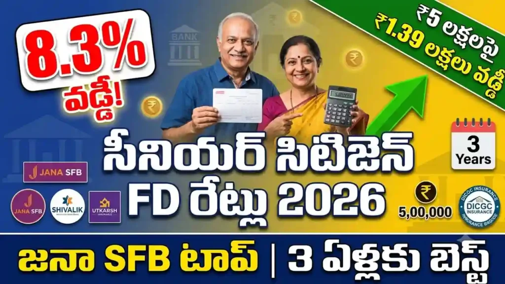 Senior Citizen FD Rates 2026 - Compare 3-year FD interest rates for senior citizens. Jana SFB offers 8.3% on ₹5 lakh deposit.