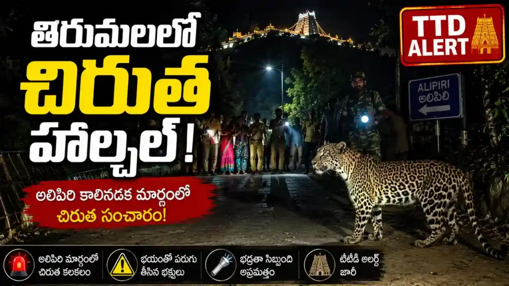 Leopard spotted near Alipiri Tirumala walking path close to Sri Narasimha Swamy Temple as TTD and forest officials increase security for devotees.