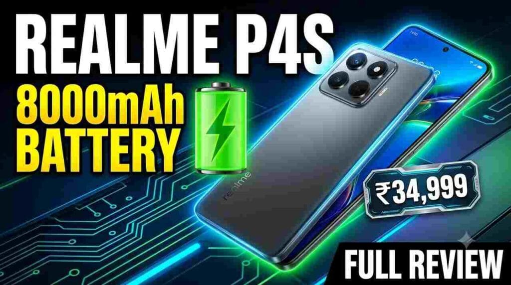 Realme P4s Review - 8000mAh battery, 144Hz AMOLED display, and Dimensity 7400 Ultra chipset.