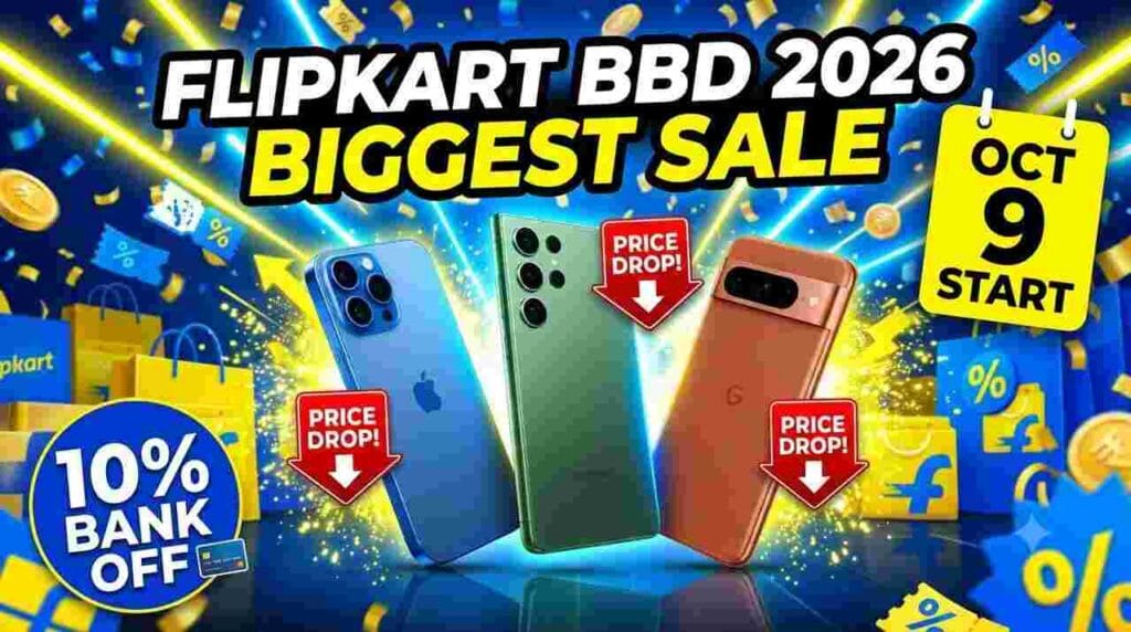 Flipkart Big Billion Days Sale 2026 - iPhone 17, Samsung Galaxy S26, Google Pixel 10 deals and 10% bank offers.
